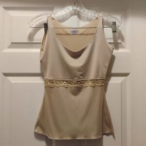 Spanx Beige Lace Trim Tank Top Slimming Fit Stretch Neutral Shape Wear Size M